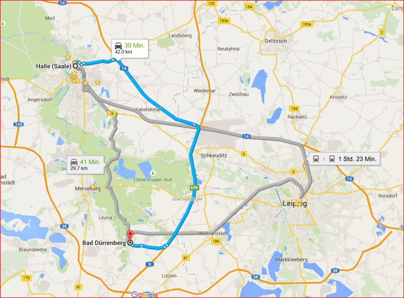 Karte Halle Bad Dürrenberg, Entfernung Luftlinie: 21,89 km