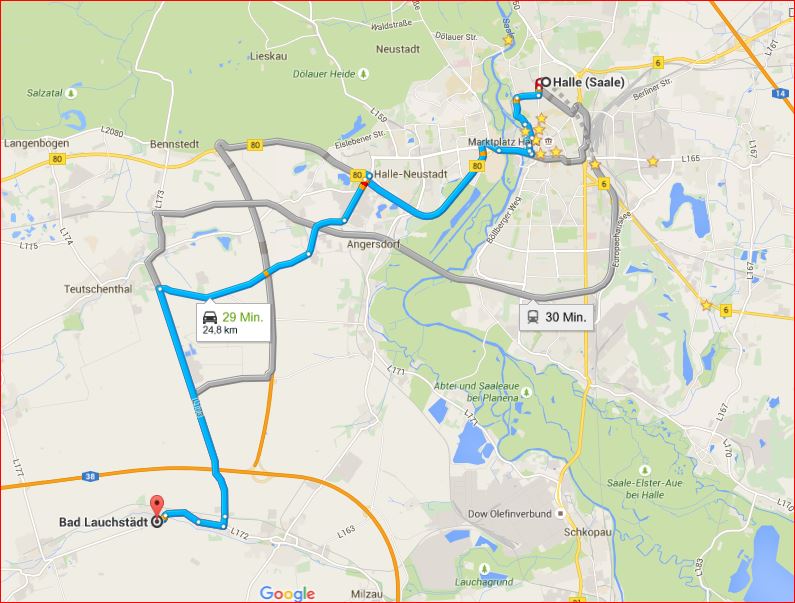 Karte Halle Bad-Bauchstädt Entfernung Luftlinie: 12,55 km