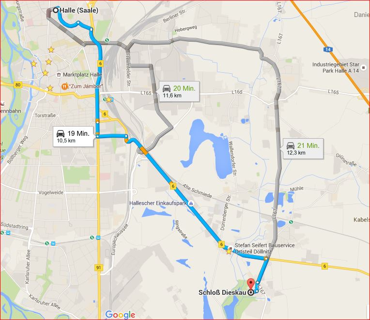 Karte Halle Saale → Dieskauer Park, Entfernung Luftlinie: 8,71 km