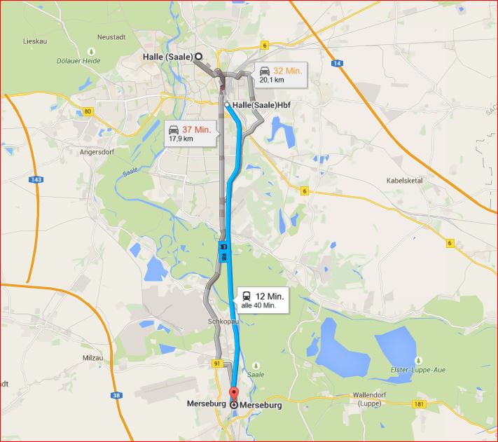 Entfernung Halle → Merseburg Luftlinie: 14,01 km