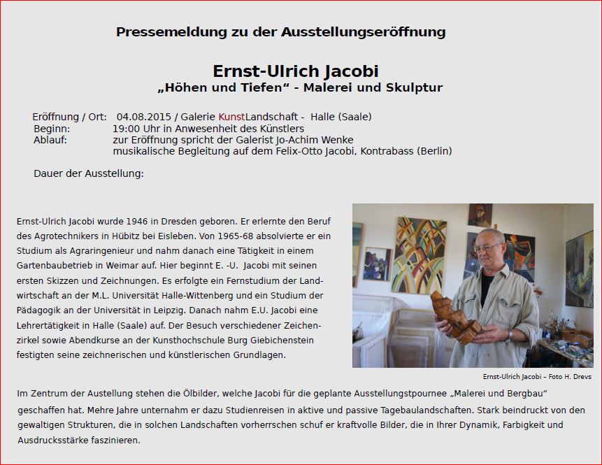 Galerie KunstLandschaft Robert Stephan Galerist, Dipl.-Ing. und Assessor Sternstraße 8D-06108 Halle (Saale)